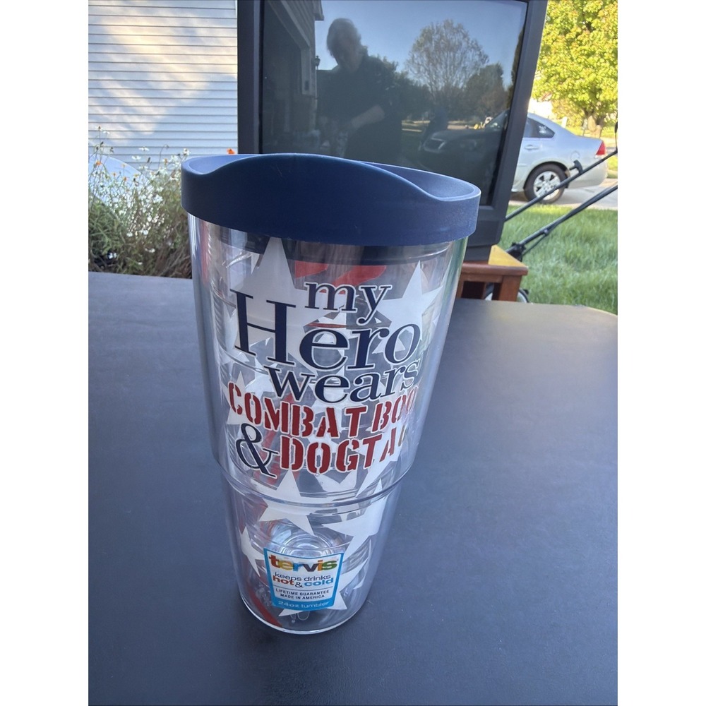 Tervis My Hero Wears Combat Boots & Dogtags 24oz Tumbler w/Lid New